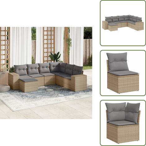 Muebles de exterior - vidaXL Set sofás de jardín 7 piezas y cojines ratán sintético beige - Sofás de jardín con cojines