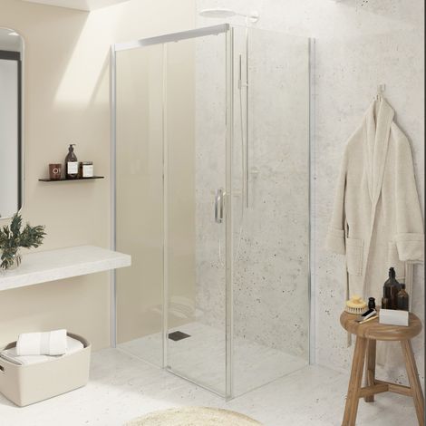 BATHME NOEL-3 Mampara Ducha Lateral Fijo+Frontal Corredera Cromo Transparente - Medida: 83-85x153-155 cm - ref: BVF1RF085X155