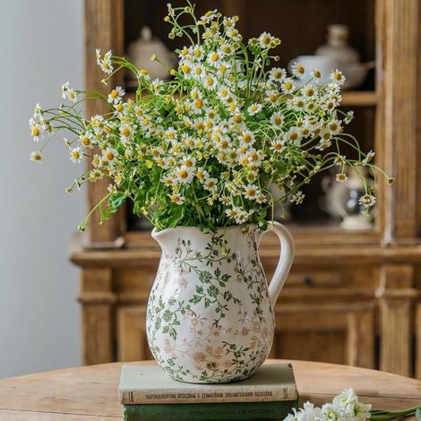 Vase floral en céramique verte et blanche avec anse, vase floral d'inspiration chinoise pour la décoration intérieure, centre de table de 20 cm (1/4)