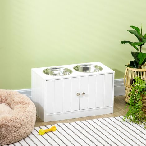Erhöhter Hunde-Schrank-Sitznapf, 44 l, Edelstahl, 60 x 30 x 35,5 cm, Weiß