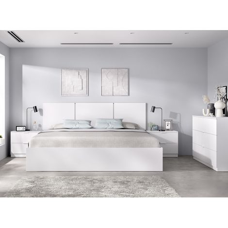 DEKIT GRUPO RIMOBEL HAVANA PACK . CONJUNTO DE CABEZAL DE 3 PLAFONES CON 2 MESITAS DE 2 CAJONES, ARO DE CAMA 135/140X190 Y COMODA DE 3 CAJONES - BLANCO