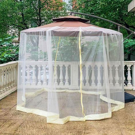 Moustiquaire pour parasols de terrasse de 7,5 à 11 pieds (300 x 230), filet de parasol en maille polyester, moustiquaire universelle pour parasol avec fermeture éclair et cordon réglable (1/4)