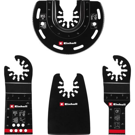 Einhell Set de 4 Accessoires universels pour outils multifonctions (lame de scie plongeante BIM, lame de scie semi-circulaire BIM, lame de scie plongeante CrV, grattoir flexible)