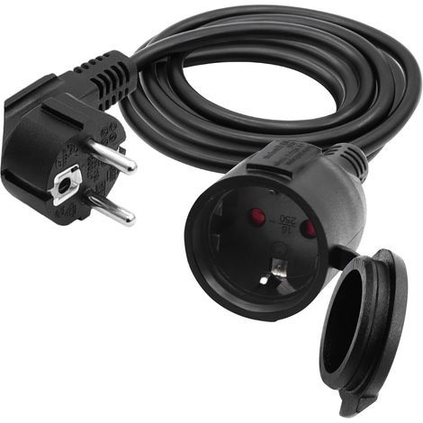 Câble D'extension Schuko Court, Rallonge électrique d'extérieur avec fiche Schuko, 3x1,5 mm² Câble d'extension Schuko, 16A 250V IP44, pour la Maison (Noir- 90 degrés, 3M)
