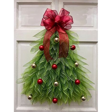 Guirlande Porte - Sapin De Noël En Forme De Couronne - Décoration Extérieure Et Intérieure - Avec Lumières - Diamètre 40 Cm - 1 Pièce (1/5)