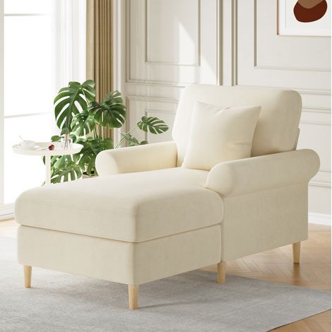 Poltrona relax reclinabile in velluto beige, 1 posto, 133 x 90 x 87 cm, con cuscino (1/5)