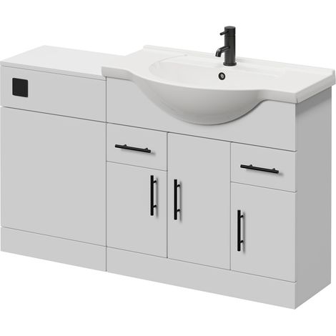 Alexander James Gloss White 1550mm 2 Door Vanity Unit Toilet Suite - 1550mm - Matt Black 96mm Knurled Bar HandleWithout James Toilet Pan