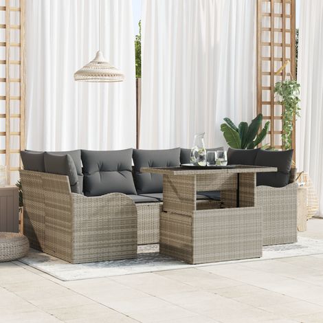 Garden Sofa Set 7 pcs Light Grey and Grey Poly Rattan vidaXL (1/5)