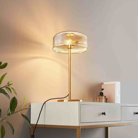Lampe à poser vintage laiton et verre ambré strié - Auréline (1/5)