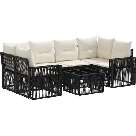 Conjunto de sofás de jardín 7 uds. Negro ratán sintético vidaXL (1/5)