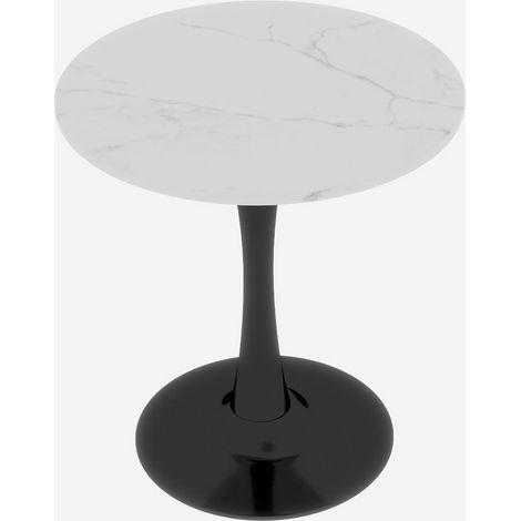 Table à manger 27.6-inch plateau rond effet marbre veiné blanc coloris noir style mid-century moderne convient à 2 à 4 personnes (1/5)