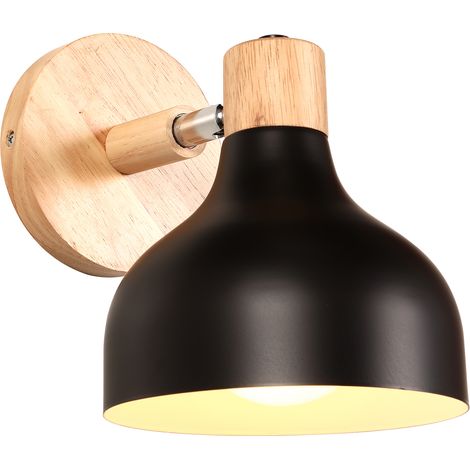 Applique Murale Intérieur Vintage Lampe de Mur Industrielle E27 en Bois Métal Lampe de Chevet pour Chambre Escalier Couloir Noir (1/5)