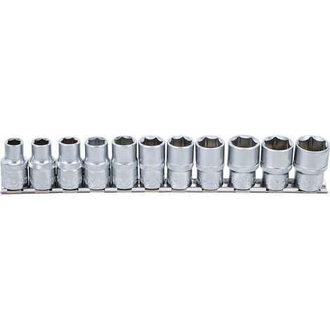 lot de 11 douilles courtes métriques, entraînement 1/4", 6 pans, double graisseur, argent (1/3)