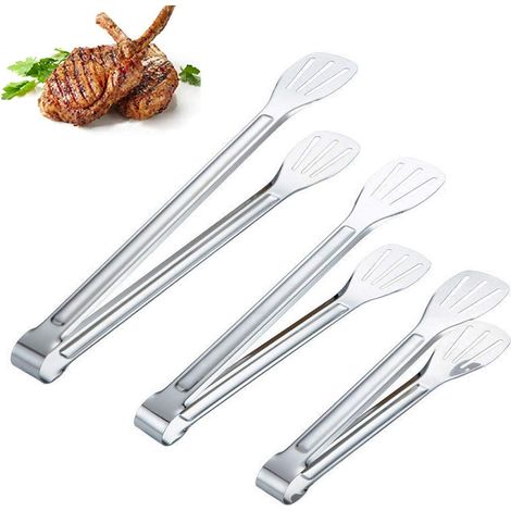 Pinces Cuisine Ensemble, Pince Barbecue en Acier Inoxydable,3 Pinces(33,8 cm, 28,2 cm, 24,1 cm) Anti-adhésive et Résistant à la Chaleur de Pinces Grill pour Barbecue, Buffet, Salade(argent) (1/5)