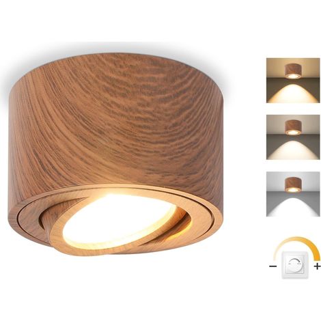 Dimmable LED Spot en Saillie Orientable, 5W Spots de Plafond, Ø80x50mm 3000K/4000K/6500K Rotation à 30° Spot Salle de Bain, Aluminium Rond Legno scuro Plafonnier Spot LED Orientable, 1 pièce (1/5)