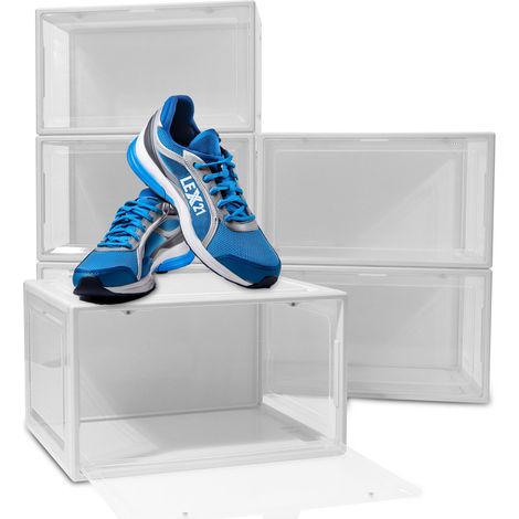 6er Set Weiße Schuhbox Stapelbar Aufbewahrungsbox Kunststoffbox Schuhkasten Schuhkarton Schuhorganizer bis Gr.47 (1/4)
