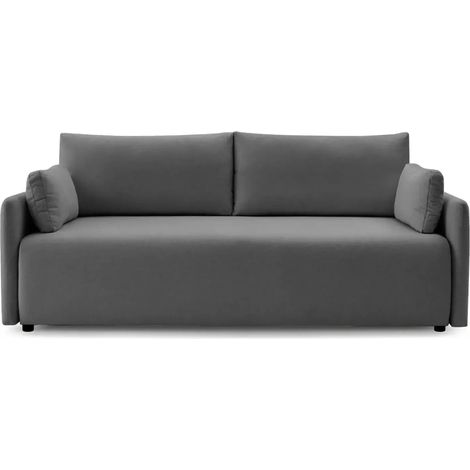 AXELLE - Canapé droit convertible tissu lisse 2 places Gris foncé (1/5)