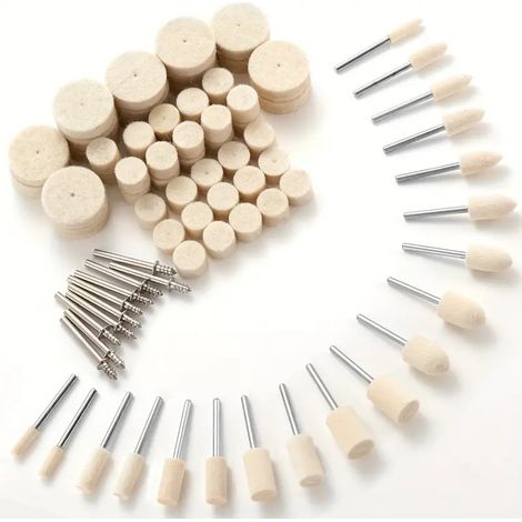 Roue de Polissage en Feutre de Laine pour Dremel, Accessoires de Polissage pour Outils Rotatifs, 80 Pièces avec Tige 1/8" pour Polir Métal, Verre, Bijoux