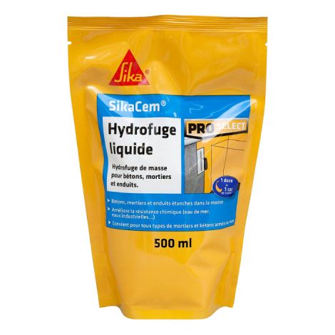 Sika – Hydrofuge liquide pour béton 0.5L – Imperméabilisant pour chantiers humides – Protège contre infiltrations d’eau – Compatible mortiers et bétons (1/7)