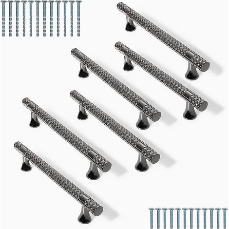6 moderne schwarze 128-mm-Möbelgriffe aus Zinklegierung für Schlafzimmer und Badezimmer