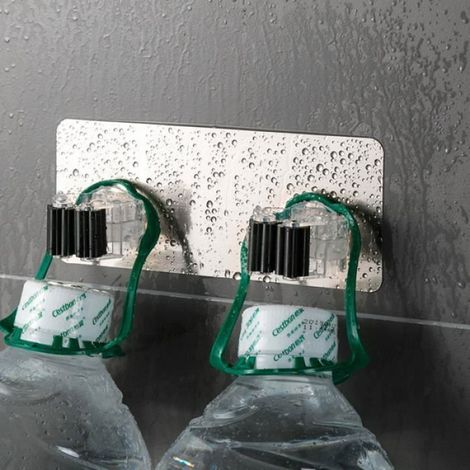 Porte Balais Mural Adhsif Mop Support Avec Crochets Suspension Pour Salle De Bain Et Cuisine 5PcsSet DOUBLE WHITE 8X20CM B VENTOUSE (1/4)