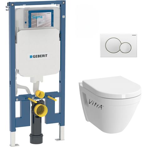 Pack WC Bati-support Geberit UP720 extra-plat + WC Vitra S50 + Abattant softclose + Plaque blanche (SLIM-S50Softclose-B) (1/5)