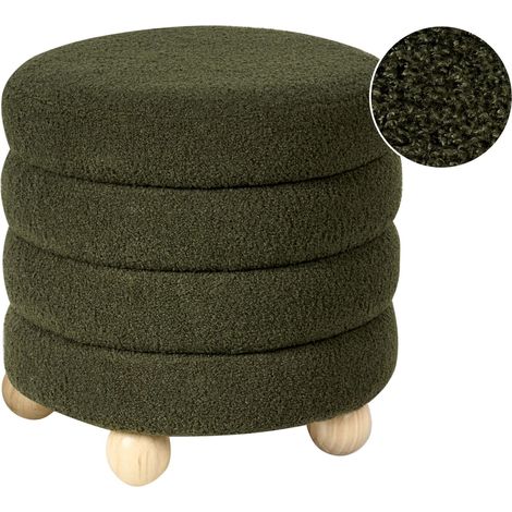 Pouf Boucle Tappezzeria Gambe in legno di pino Poggiapiedi Accessori per la casa Soggiorno Verde Chilly