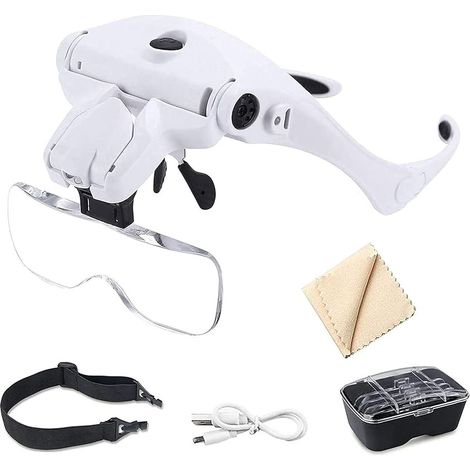Objectif grossissant avec lumière, lunettes d'agrandissement professionnel pour modélisme, réparation de montres, dentiste, travail miniature - 5 lentilles interchangeables 1,0X, 1,5X, 2,0X, 2,5X (1/5)