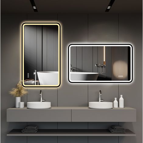 Espejo de baño LED 60x100 cm, antivaho, 3 colores, regulable, negro DESVIAE (1/5)