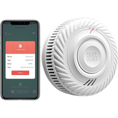 Détecteur de fumée Intelligent, détecteur de fumée Wi-FI avec capteur photoélectrique, détecteur d'incendie Conforme à EN14604, Compatible avec Tuya/Smart Life APP, 10 Ans Batterie 1-Pack