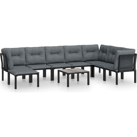 Maison Exclusive - 9-tlg. Garten-Lounge-Set Schwarz und Grau Poly