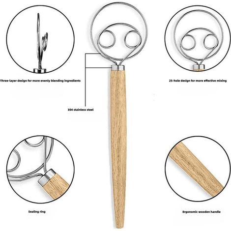Ensemble de 2 batteurs à pâte professionnels - batteurs danois - batteurs à pâte à pain - batteurs à œufs - pour la cuisson du pain, des gâteaux et des desserts. (1/4)