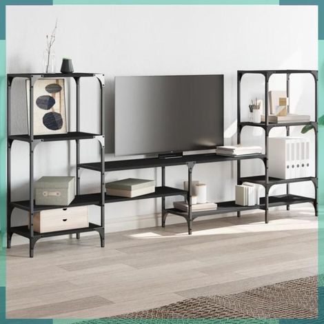 Meuble TV - 842481 - Noir - 206,5 x 28,5 x 95 cm - Bois d'ingénierie & acier poudré (1/5)