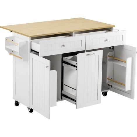 Isola cucina mobile estensibile con ruote, MDF bianco e naturale, MODENUIT (1/5)
