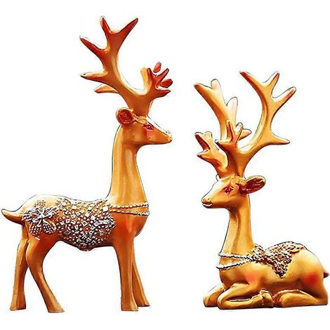 1 paire de décorations de cerfs en résine pour tableau de bord intérieur de voiture ou bureau (dorées) (1/3)