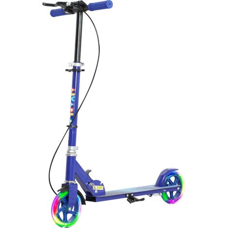 Trottinette enfants 3 à 8 ans, trottinette pliable à 2 roues LED roues lumineuses, 4 réglages en hauteur, bleu (1/5)