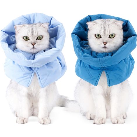 Collier de récupération pour chat Chaud et doux en polyester ajustable avec cordon anti-léchage pliable pour blessures S M Bleu (1/2)