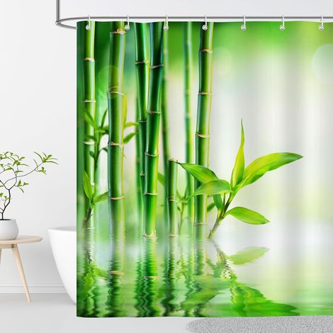 Rideau Douche Anti Moisissure 200x200 cm Bambou Vert Imprimé Rideau de Douche Baignoire Tissu Imperméable Polyester A2 Motif Zen Rideaux Salle de Bain avec Anneaux Lavable Machine (1/5)