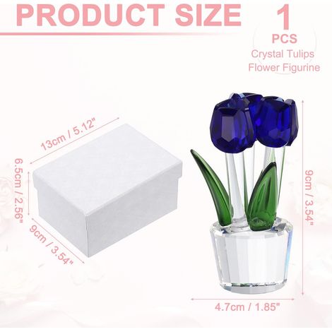 Figurine de Tulipes en Cristal Fleur Artificielle avec Pot Décoration de Table pour Maison Bureau Mariage Anniversaire Cadeau Romantique Bleu (1/5)