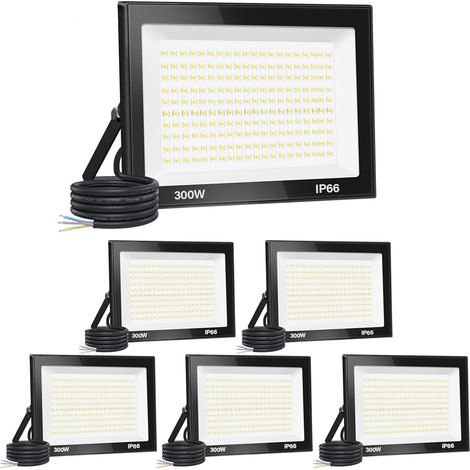 【6PCS】300W Projecteur LED Exterieur 30000LM IP66 Imperméable spot led exterieur Super Brillant Eclairage Extérieur Blanc Chaud(3000k) Sécurité spot led pour stades, usines, Parking, garage, jardi (1/5)