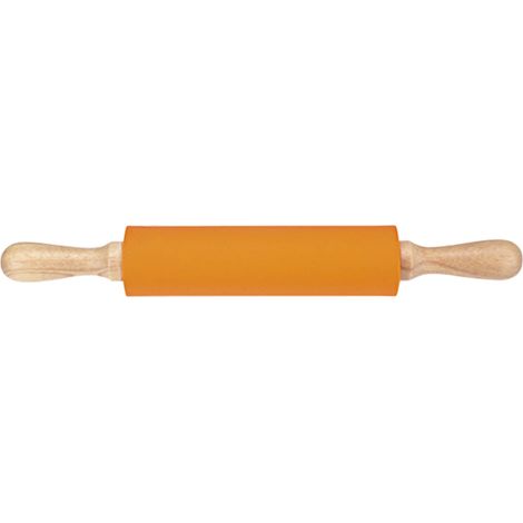 Rouleau à pâtisserie en silicone orange avec manche en bois massif, surface antiadhésive, outil de cuisson long (1/5)