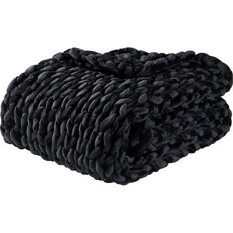 Couverture lestée rafraîchissante en tricot, jeté lesté en grosse maille fait main, noir (1/4)