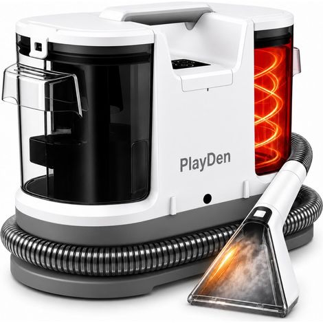 Nettoyeur de tissus - Aspirateur humide - 450 W - Aspirateur de tapis - 12 Kpa - Avec brosse à poils d'animaux - Pour canapé, tapis, coussins, sièges de voiture et escaliers (gris blanc) (1/5)