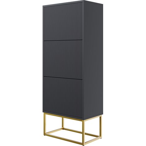 Selsey VELDIO - Schuhschrank mit 3 Klappen, Schwarz mit goldenem Metallgestell, 50 cm