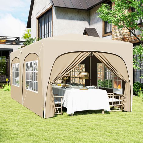 3 x 6 m Faltpavillon, UPF50+ Sonnenschutz, höhenverstellbar, mit Tragetasche und Sandsäcken, Sand