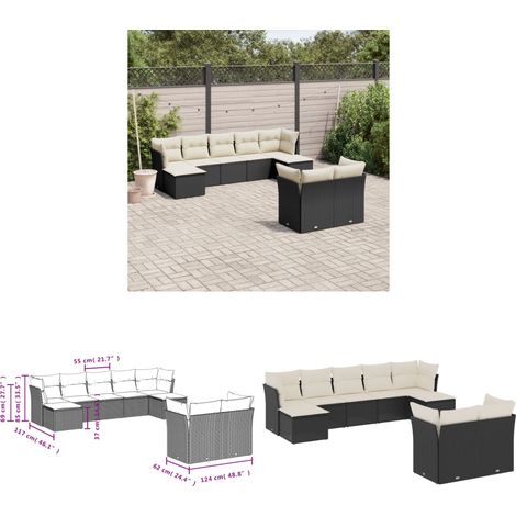 9-tlg. Garten-Sofagarnitur mit Kissen Schwarz Poly Rattan - Gartensorte - Esszimmergarnituren - Lounge Möbel - Outdoor Sofa - Gartenlounge - Home & Living (1/3)