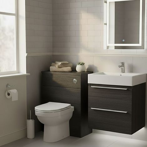 Hudson Reed Fusion Compact WC Unit with Coloured Worktop 600mm Wide - Anthracite Woodgrain (1/3)