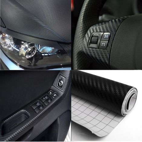 Autocollant Voiture 3D Fibre de Carbone Adhesif Thermoformable - NEUFU - Noir - 200x40cm - Décoration Véhicule (1/4)