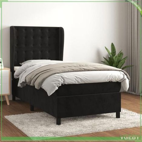 Sommier à lattes - 3129425 - 90x190 cm - Velours noir - Matelas 20 cm ressorts ensachés (1/5)