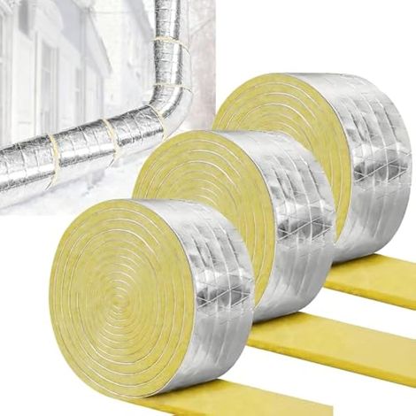 Isolation en Mousse de Tuyaux, Rouleau Isolant Thermique en Laine de Verre Aluminium 10 m x 7,6 cm, Isolate Absorbant le Son, Barrière de Protection Contre le Gel et le Bruit pour Tuyauterie (3)